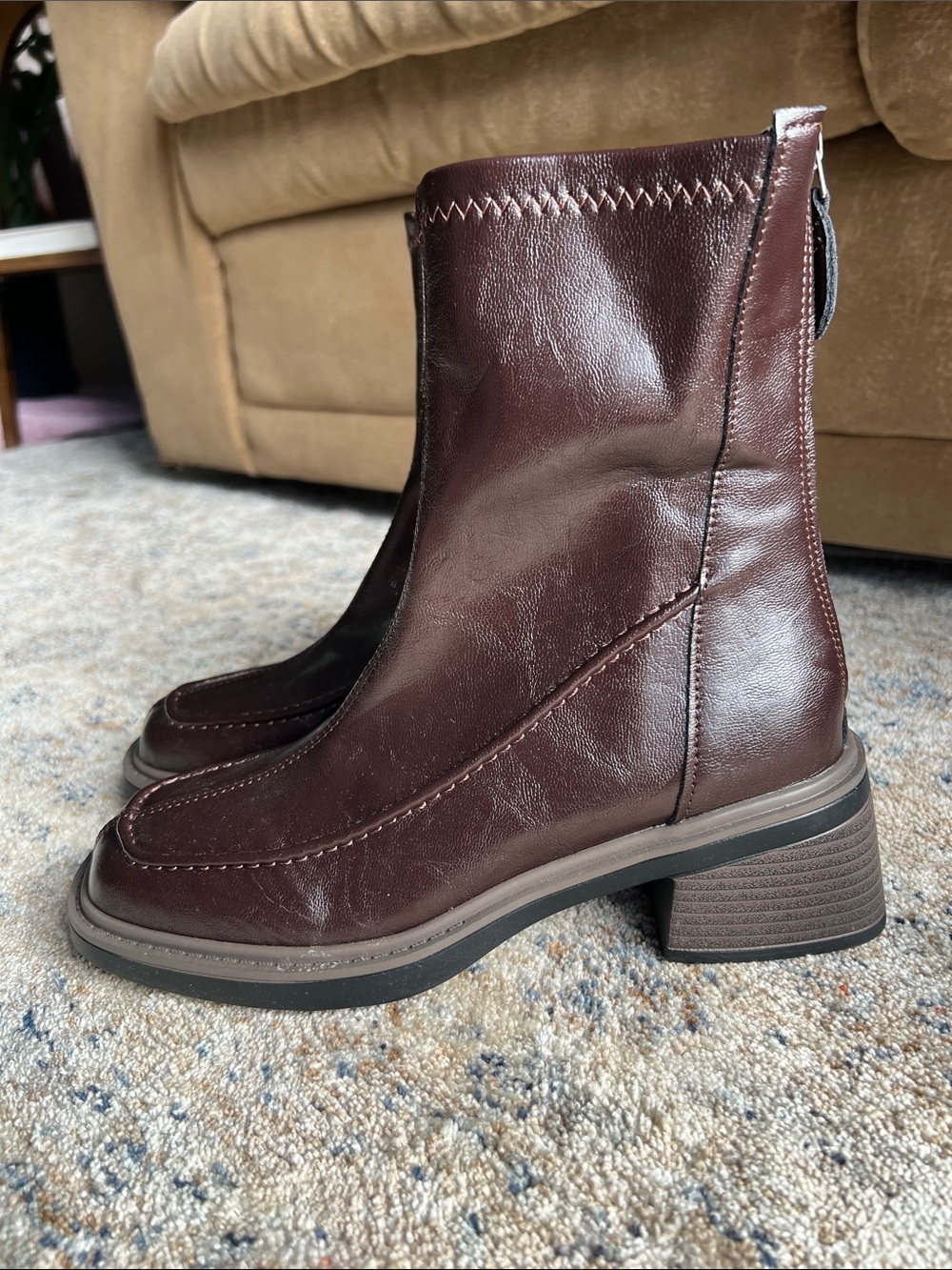 Women's Block Heel Boot - Brown Faux Leather